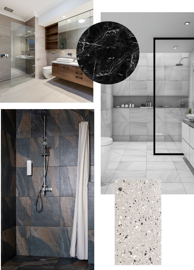 Swatches collage of bathroom and tile materials